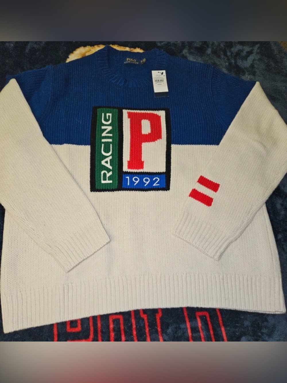 Polo Ralph Lauren Wool P Racing 1992 Knit Crewneck Color Block Sweater Men’s XL